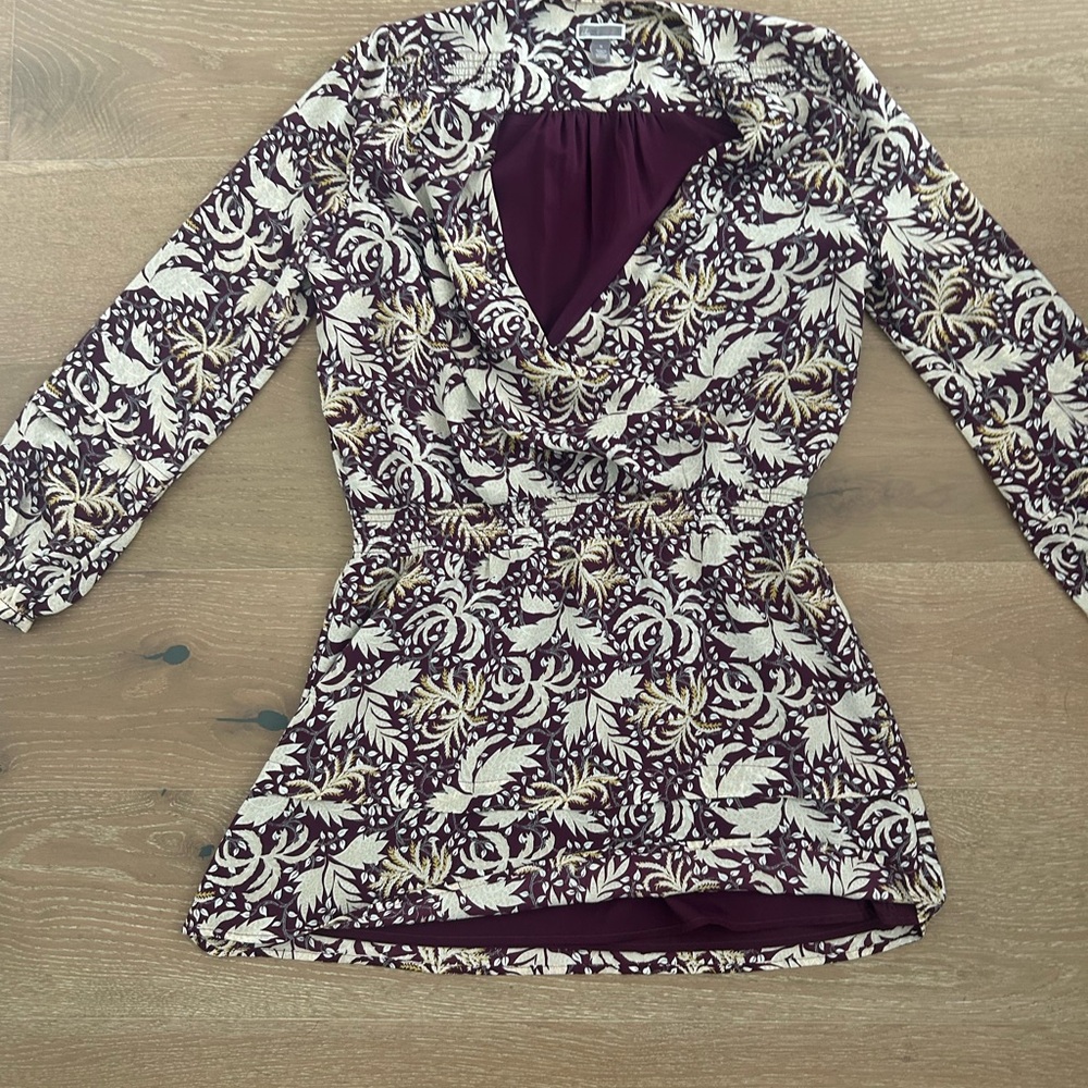 Chelsea28 Burgundy and Cream Leaf Print Blouse